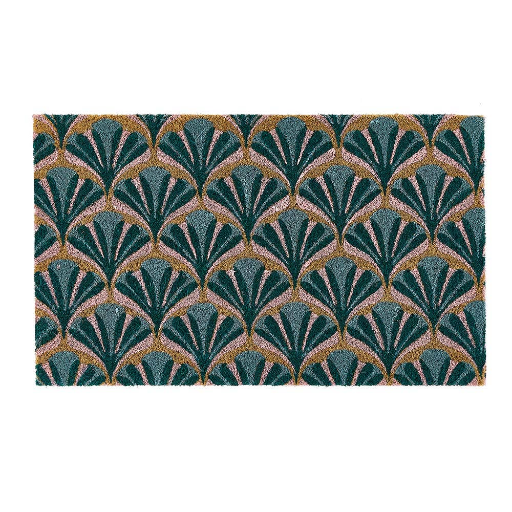 Patterned teal green outdoor coir doormat 45cm x 75cm