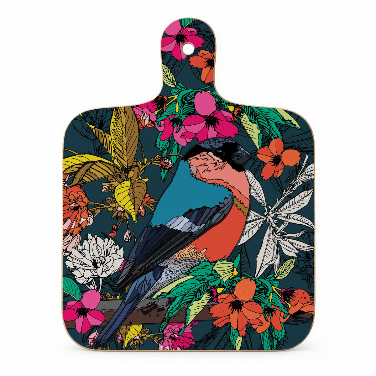 Bullfinch illustrated mini melamine cheese board.