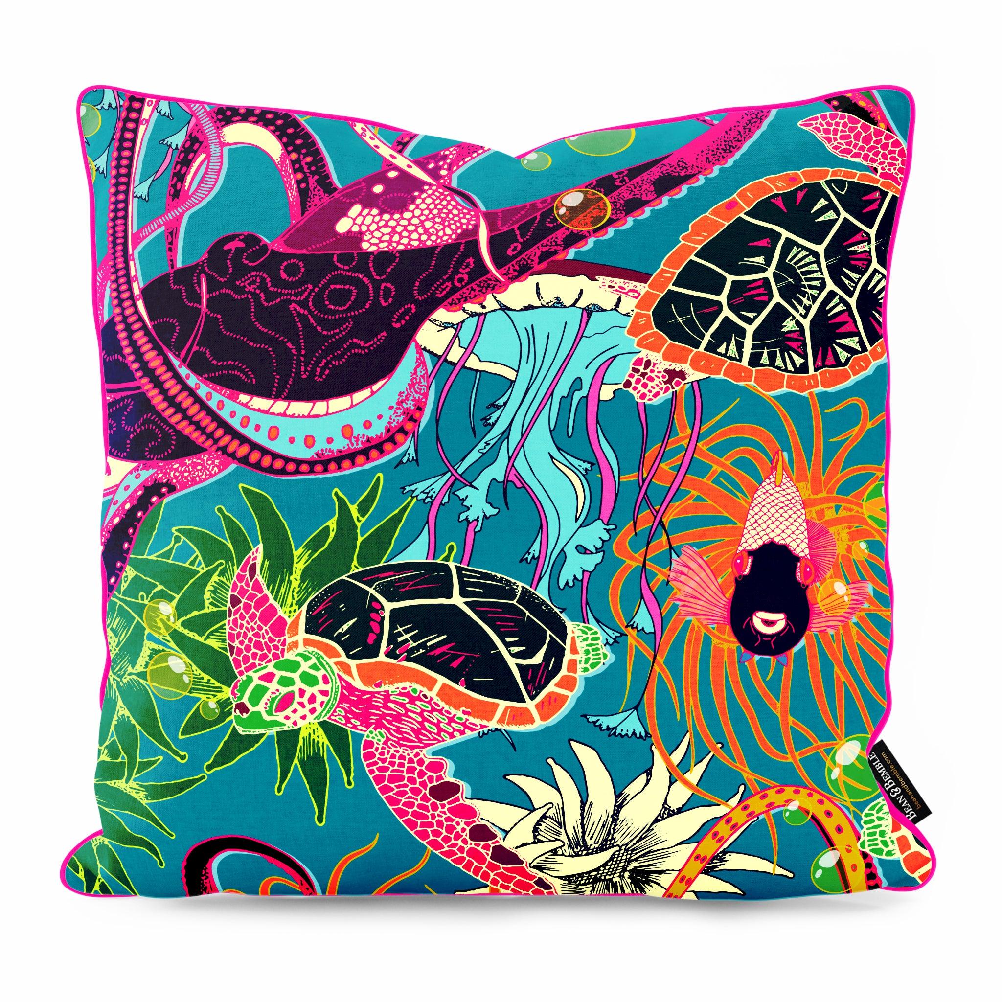 Fluorescent bright colourful sea life waterproof outdoor scatter cushion