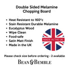 Double-sided melamine chopping board info label with heat-resistant and wipe-clean details