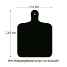 Mini chopping board in dark color, 17.4 x 23.6 cm, hanging hole, rounded handle