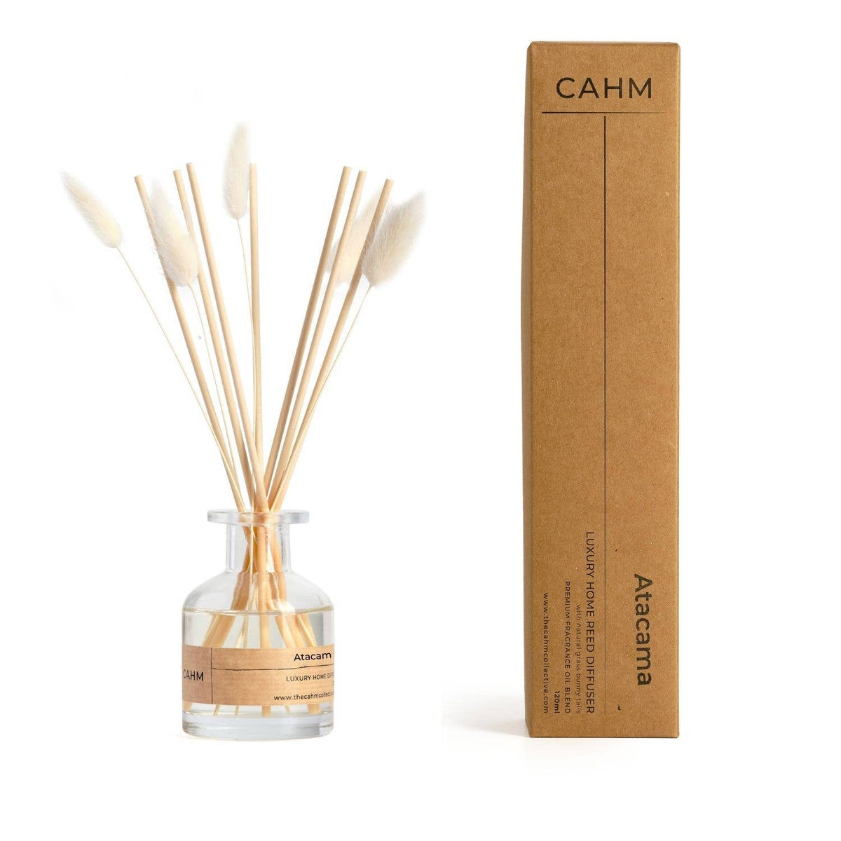 Clear glass reed diffuser with light wood reeds in a small glass bottle
