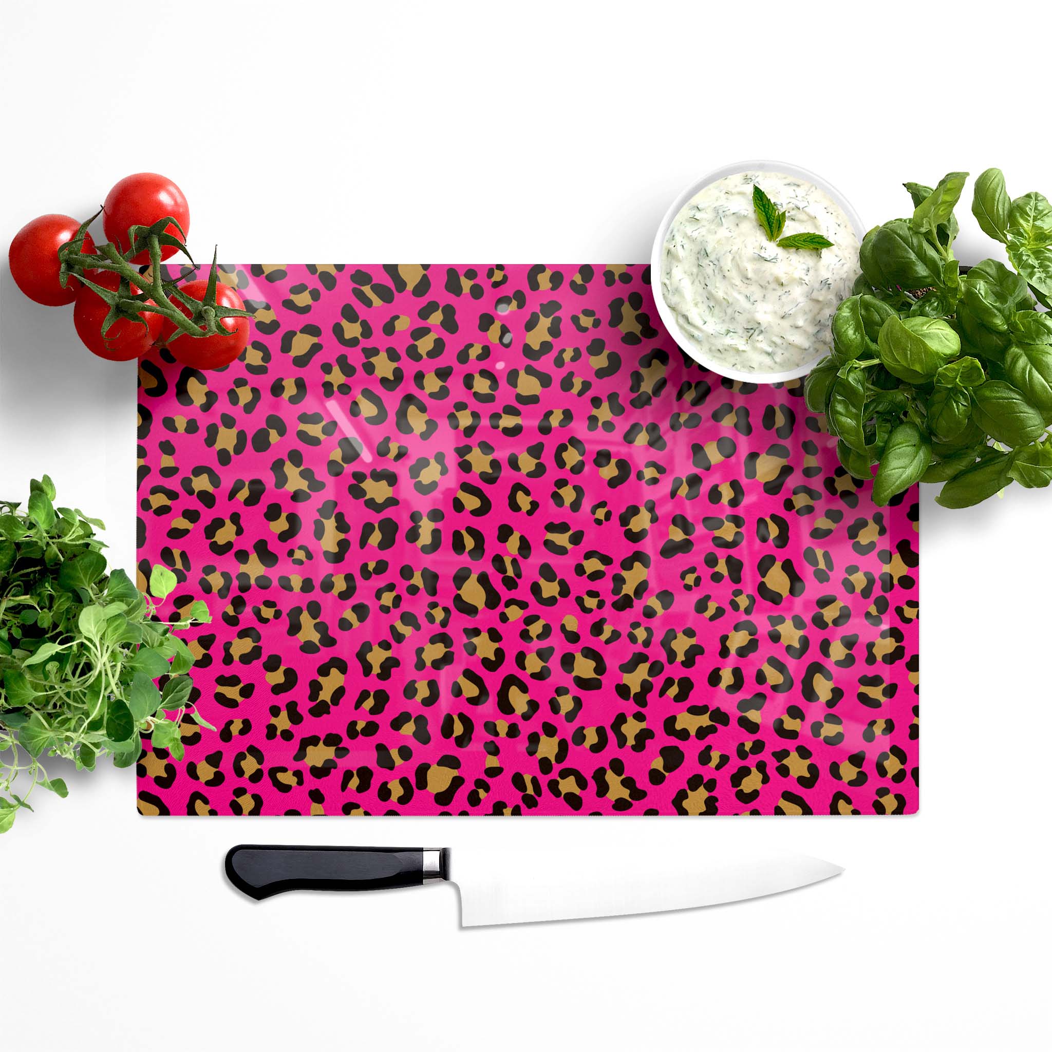 Pink Leopard Print Glass Chopping Board | Worktop Saver – Bean and