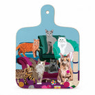 Mini melamine chopping board with illustrated cats and cat toys