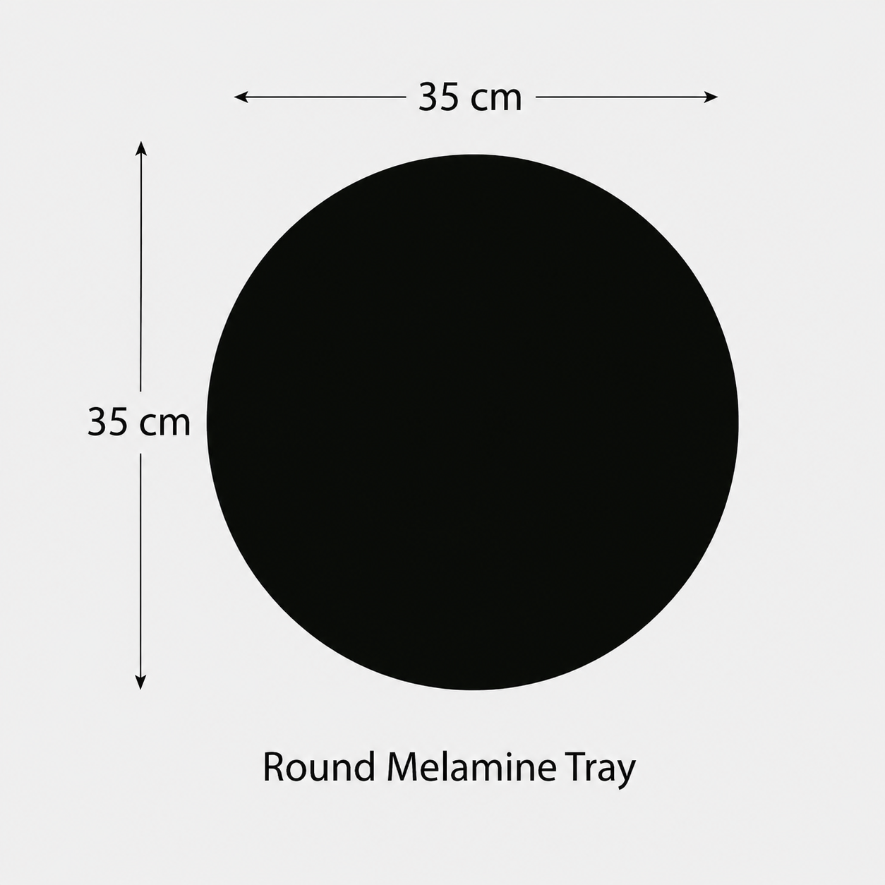 Round black melamine tray with smooth, flat surface